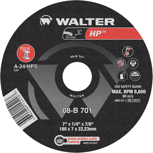 Meule HP &agrave; moyeu d&eacute;port&eacute;, 7" x 1/4", Arbre de 7/8", Type 28 Waymarc Industries Inc