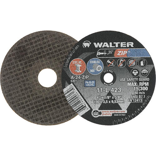 Meule &agrave; tronçonner Zip, 4" x 1/8", Arbre de 3/8", Type 1, Oxyde d'aluminium, 19100 Tr/min Waymarc Industries Inc