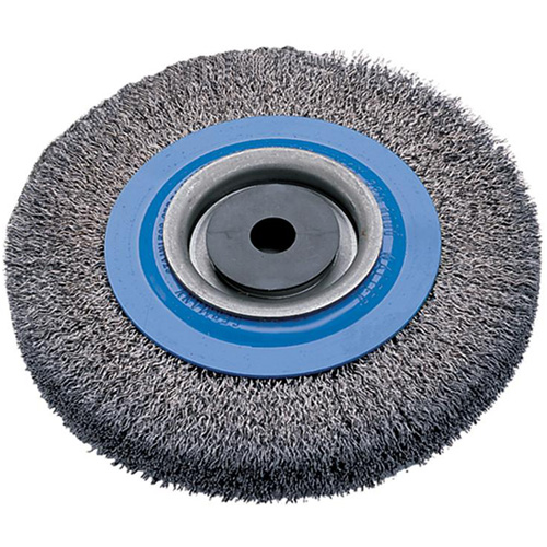 Crimped Wire Bench Wheel Brush, 8" Dia., 0.0118" Fill, 5/8" - 1-1/4" Arbor Waymarc Industries Inc