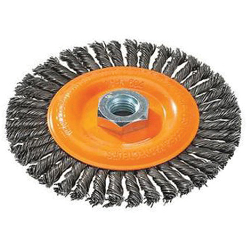 Brosse &agrave; fils nou&eacute;s pour cordons de soudure, Dia. 4", Fils 0,02", Arbre 5/8"-11, Acier Waymarc Industries Inc