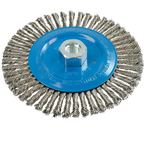 Knot-Twisted Stringer Bead Wire Wheel, 6" Dia., 0.02" Fill, 5/8"-11 Arbor, Aluminum/Stainless Steel Waymarc Industries Inc