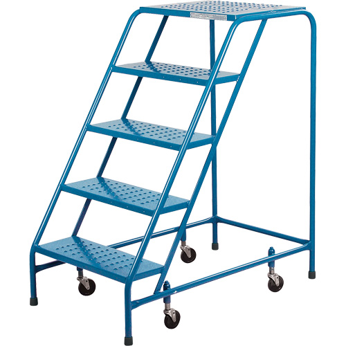 Rolling Step Ladder, 5 Steps, 18" Step Width, 46" Platform Height, Steel Waymarc Industries Inc