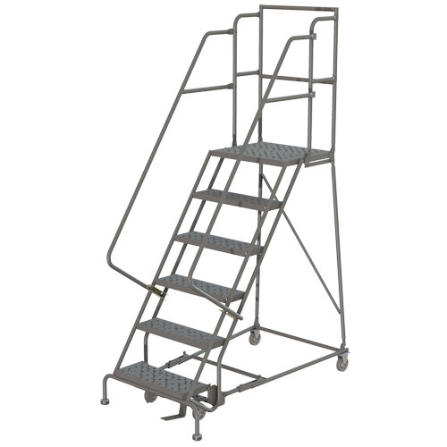 Escabeaux roulants &agrave; dessus profond, 7 marches, Largeur de la marche 16", Hauteur de la plateforme 70", Acier Waymarc Industries Inc