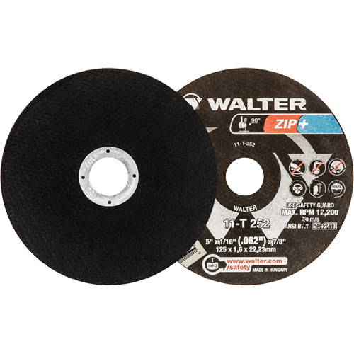 Meules &agrave; tronçonner renforc&eacute;es Zip+ pour meuleuse &agrave; angle droit, 5" x 1/16", Arbre de 7/8", Type 1, Alumine de zirconium, 12 200 Tr/min Waymarc Industries Inc