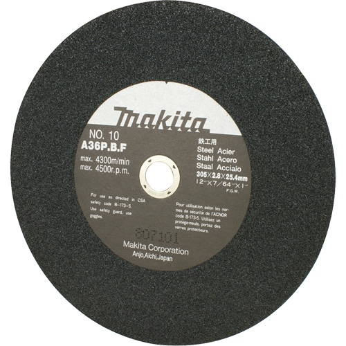 Meule abrasive pour scies &agrave; tronçonner et meuleuses dangle, 12" x 7/64", Arbre de 1", 4500 Tr/min Waymarc Industries Inc