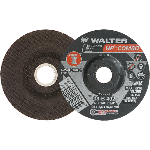 Meule combin&eacute;e HP Combo &agrave; moyeu d&eacute;port&eacute;, 4" x 1/8", Arbre de 5/8", Type 27 Waymarc Industries Inc