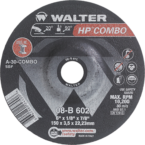 HP Combo Depressed Center Combination Wheel, 6" x 1/8", 7/8" Arbor, Type 27 Waymarc Industries Inc