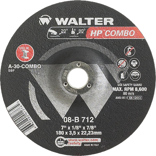 Meule combin&eacute;e HP Combo &agrave; moyeu d&eacute;port&eacute;, 7" x 1/8", Arbre de 7/8", Type 27 Waymarc Industries Inc