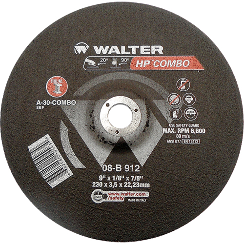 HP Combo Depressed Center Combination Wheel, 9" x 1/8", 7/8" Arbor, Type 27 Waymarc Industries Inc