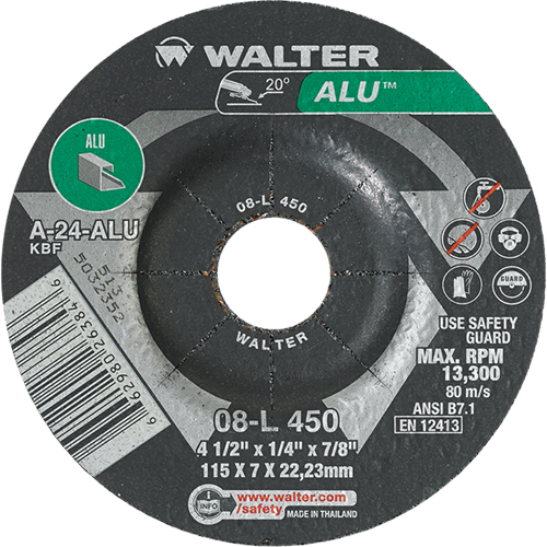 Aluminium Depressed Centre Grinding Wheels, 4-1/2" x 1/4", 7/8" Arbor, Type 27 Waymarc Industries Inc