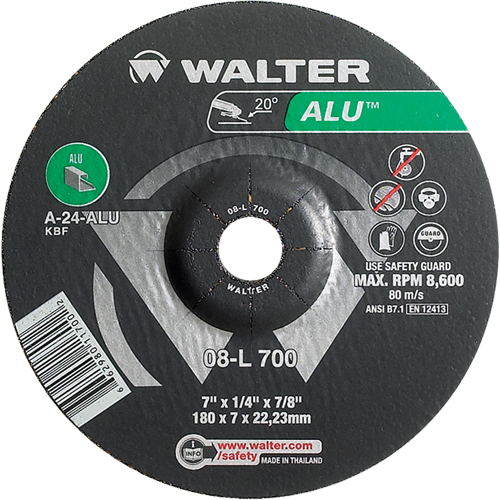 Meules en aluminium &agrave; moyeu d&eacute;port&eacute;, 7" x 1/4", Arbre 7/8", Type 27 Waymarc Industries Inc