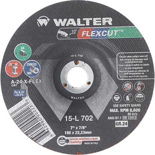 Flexcut Depressed Centre Grinding Wheels, 7", 24 Grit, Aluminum Oxide, 7/8", 8600 RPM, Type 29 Waymarc Industries Inc
