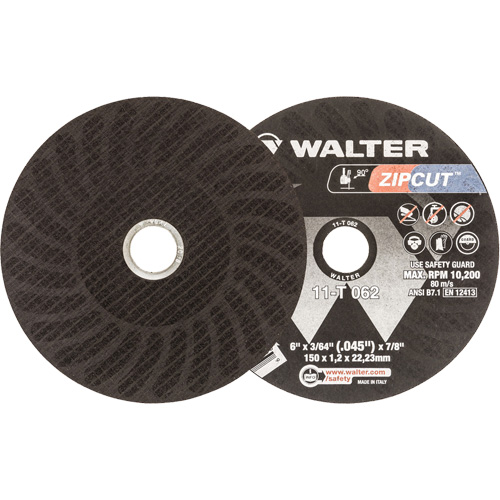 Meule &agrave; tronçonner renforc&eacute;e Zipcut, 6" x 3/64", Arbre de 7/8", Type 1, Oxyde d'aluminium, 10 200 Tr/min Waymarc Industries Inc