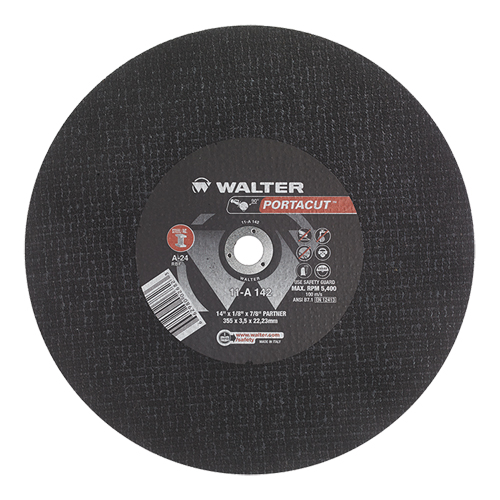Meule &agrave; tronçonner rapide en acier inoxydable Portacut, 14" x 1/8", Arbre de 7/8", Type 1, Oxyde d'aluminium, 5400 Tr/min Waymarc Industries Inc