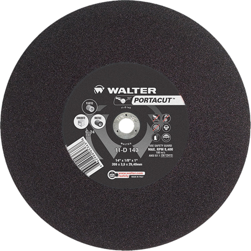 Portacut High Speed Cut-Off Wheel, 14" x 1/8", 1" Arbor, Type 1, Silicon Carbide, 5400 RPM Waymarc Industries Inc