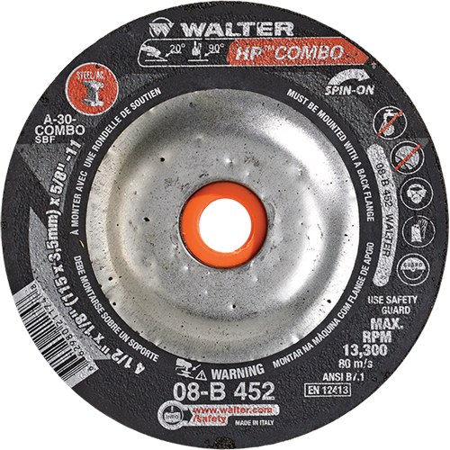 HP Combo Spin-On Combination Wheel, 4-1/2" x 1/8", 5/8"-11 Arbor, Type 27S Waymarc Industries Inc