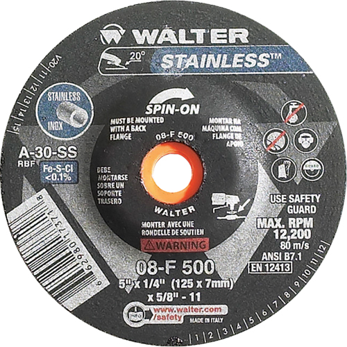 Depressed Centre Grinding Wheels - Stainless Type 27, 5" x 1/4", 5/8"-11 Arbor, Type 27S Waymarc Industries Inc