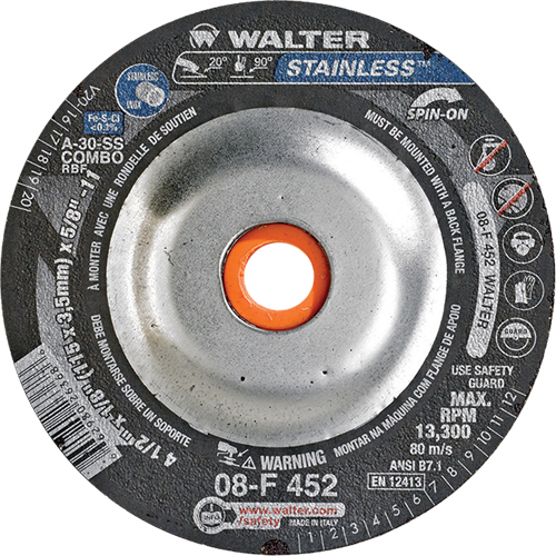 Depressed Centre Grinding Wheels - Stainless Type 27, 4-1/2" x 1/8", 5/8"-11 Arbor, Type 27S Waymarc Industries Inc