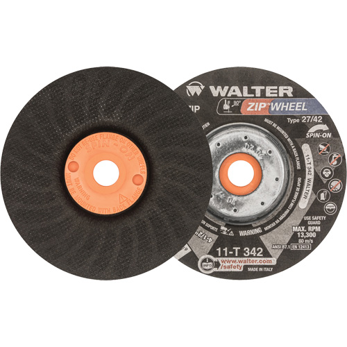 Spin-On Zipcut Right Angle Grinder Reinforced Cut-Off Wheels, 4-1/2" x 7/8", 5/8"-11 Arbor, Type 27, Aluminum Oxide, 13300 RPM Waymarc Industries Inc