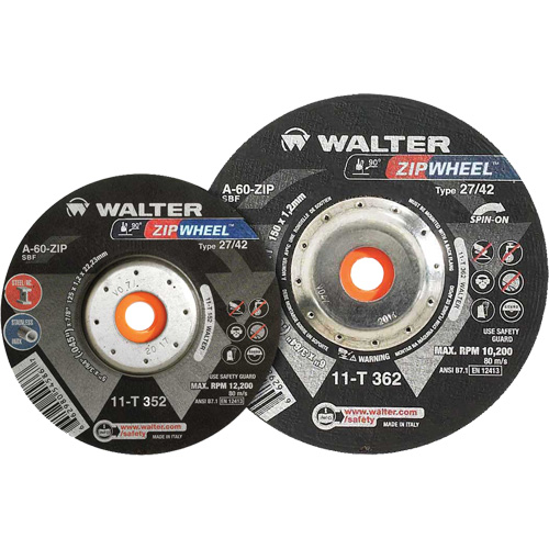 Spin-On Zipcut Right Angle Grinder Reinforced Cut-Off Wheels, 5" x 7/8", 5/8"-11 Arbor, Type 27, Aluminum Oxide, 12200 RPM Waymarc Industries Inc