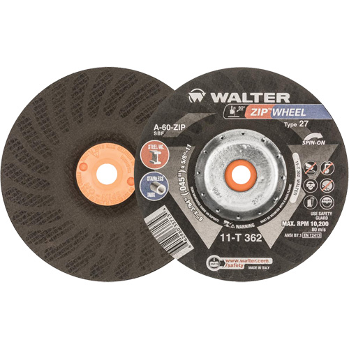 Spin-On Zipcut Right Angle Grinder Reinforced Cut-Off Wheels, 6" x 7/8", 5/8"-11 Arbor, Type 27, Aluminum Oxide, 10200 RPM Waymarc Industries Inc