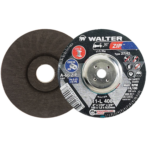 Zip Cutting and Grinding Wheel, 4" x 1/32", 3/8" Arbor, Type 27, 60 Grit, Aluminum Oxide Waymarc Industries Inc