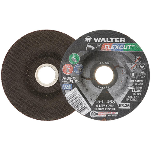 FLEXCUT Grinding Wheel, 4-1/2", 36 Grit, Aluminum Oxide, 7/8", 13300 RPM, Type 29 Waymarc Industries Inc