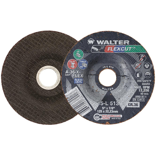 FLEXCUT Grinding Wheel, 5", 36 Grit, Aluminum Oxide, 7/8", 12200 RPM, Type 29 Waymarc Industries Inc
