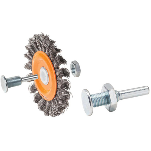Brosse rotative mont&eacute;e &agrave; fils nou&eacute;s torsad&eacute;s r&eacute;versible, Dia. 4", Fils 0,0118", Arbre 5/8", Acier Waymarc Industries Inc