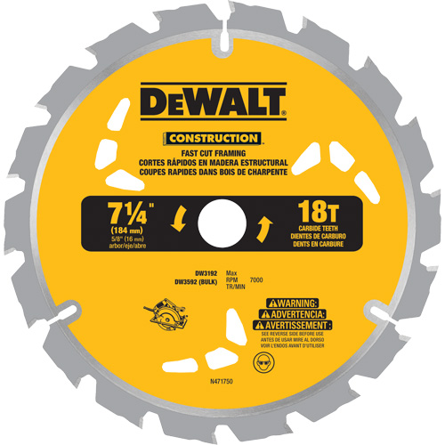 Lame de scie &agrave; pointes au carbure pour coupe rapide, 7-1/4", 18 dents, Pour Bois Waymarc Industries Inc