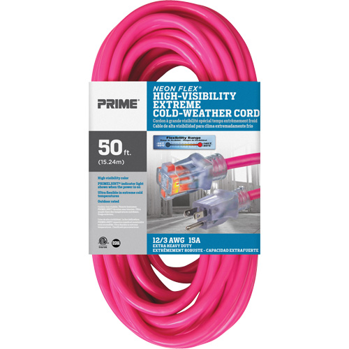 Neon Flex&reg; High Visibility Extension Cord, Outdoor, SJTW, 12/3 AWG, 15 A, 50' Waymarc Industries Inc