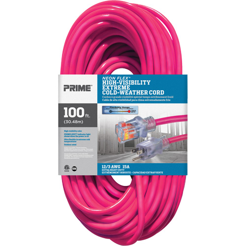 Neon Flex&reg; High Visibility Extension Cord, Outdoor, SJTW, 12/3 AWG, 15 A, 100' Waymarc Industries Inc
