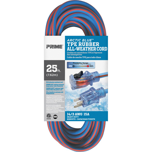 Arctic Blue Extension Cord, All-Weather, SJEOW, 14/3 AWG, 15 A, 25' Waymarc Industries Inc