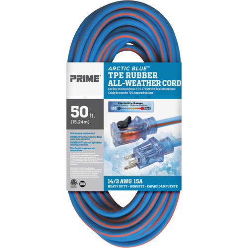 Arctic Blue Extension Cord, All-Weather, SJEOW, 14/3 AWG, 15 A, 50' Waymarc Industries Inc