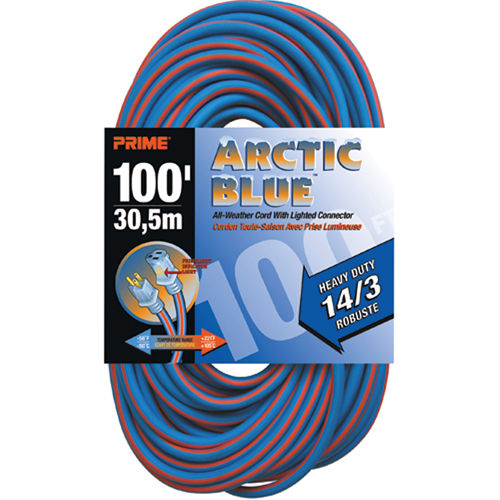 Cordon rallonge Arctic Blue, Toutes saisons, SJEOW, AWG 14/3, 13 A, 100' Waymarc Industries Inc