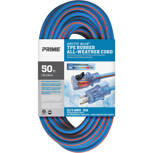 Arctic Blue TPE-Rubber Locking Extension Cord, All-Weather, SJEOW, 12/3 AWG, 15 A, 50' Waymarc Industries Inc