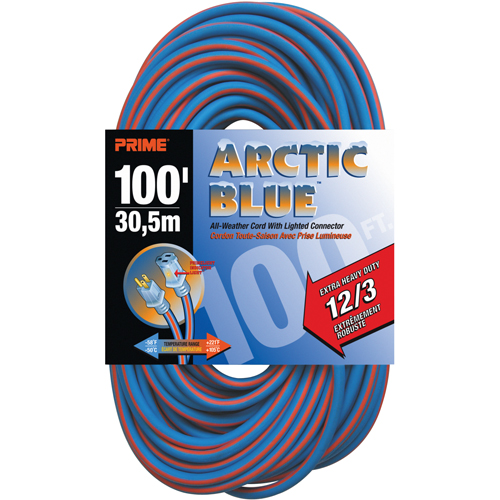 Arctic Blue TPE-Rubber Locking Extension Cord, All-Weather, SJEOW, 12/3 AWG, 15 A, 100' Waymarc Industries Inc