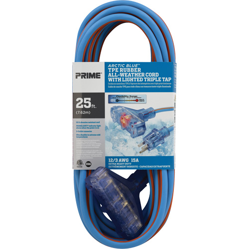Arctic Blue TPE-Rubber Extension Cord, All-Weather, SJEOW, 12/3 AWG, 15 A, 3 Outlet(s), 25' Waymarc Industries Inc