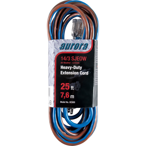 TPE-Rubber Extension Cord With Light Indicator, All-Weather, SJEOW, 14/3 AWG, 15 A, 25' Waymarc Industries Inc