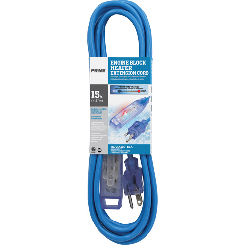 Glacier Flex Engine Block Heater Cord, All-Weather, SJTW, 16/3 AWG, 13 A, 3 Outlet(s), 15' Waymarc Industries Inc