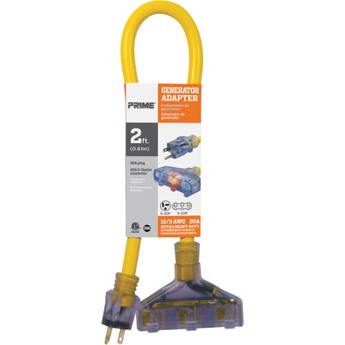 Generator Adaptors, Outdoor, STOW, 16/3 AWG, 20 A, 3 Outlet(s), 2' Waymarc Industries Inc