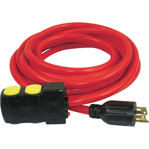 Generator Extension Cord with Resets, SJTW, 10 AWG, 20 A, 4 Outlet(s), 25' Waymarc Industries Inc