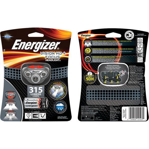 Vision HD+ Focus Headlamp, LED, 315 Lumens, 6 Hrs. Run Time, AAA Batteries Waymarc Industries Inc