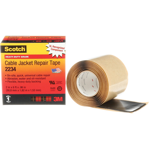 Scotch&reg; Cable Jacket Repair Tape, 51 mm (2") x 1.8 m (6'), Black, 60 mils Waymarc Industries Inc