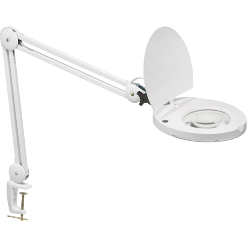 Adjustable Magnifier Lamp, 5 Diopter, LED Light, 47" Arm, C-Clamp, White Waymarc Industries Inc