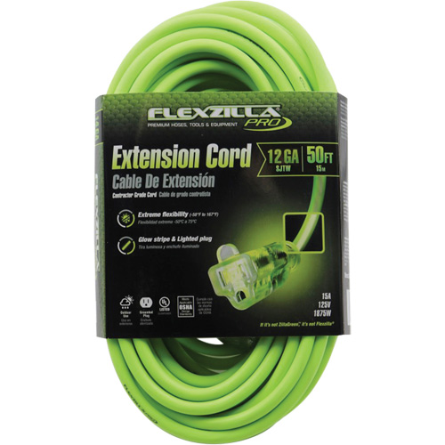 Flexzilla&reg; Pro Industrial Extension Cord, All-Weather, SJTW, 12/3 AWG, 15 A, 50' Waymarc Industries Inc