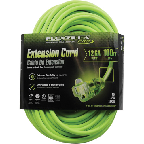 Flexzilla&reg; Pro Industrial Extension Cord, All-Weather, SJTW, 12/3 AWG, 15 A, 100' Waymarc Industries Inc