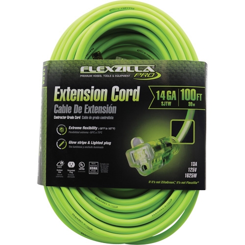 Flexzilla&reg; Pro Industrial Extension Cord, All-Weather, SJTW, 14/3 AWG, 15 A, 100' Waymarc Industries Inc