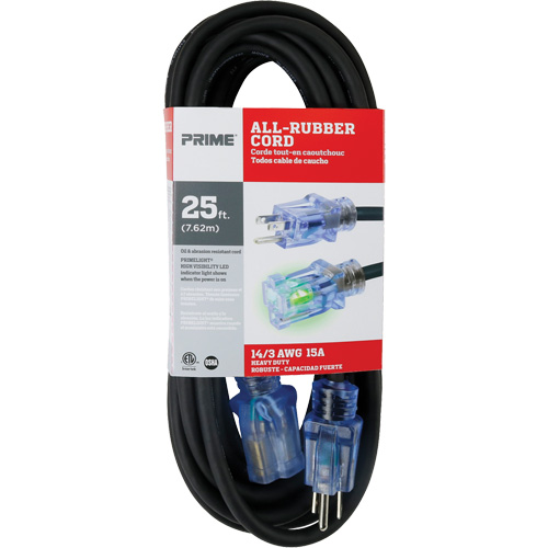 All-Rubber Extension Cord, Outdoor, SJOOW, 14/3 AWG, 15 A, 25' Waymarc Industries Inc