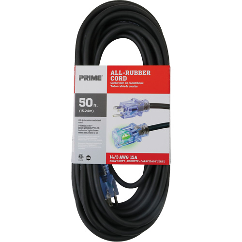 All-Rubber Extension Cord, Outdoor, SJOOW, 14/3 AWG, 15 A, 50' Waymarc Industries Inc